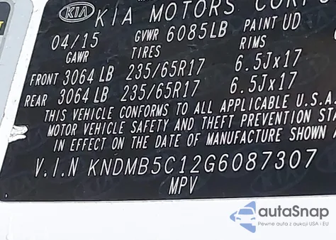 2016 Kia Sedona Lx из США, поврежденный, VIN KNDMB5C12G6087307